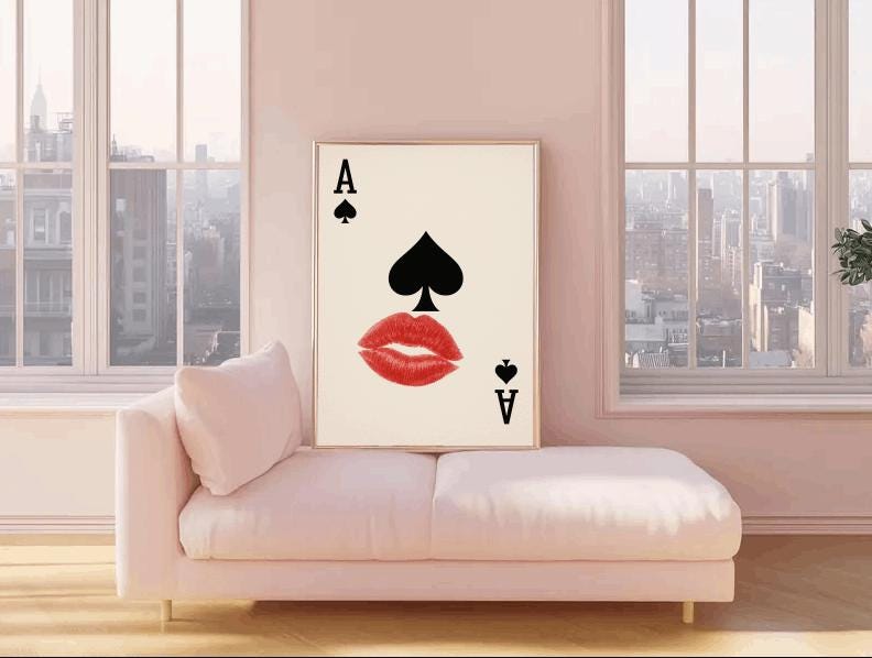 Ace of Spades Art Print: Red Lips, Modern Glam Poker Decor (Digital Download)