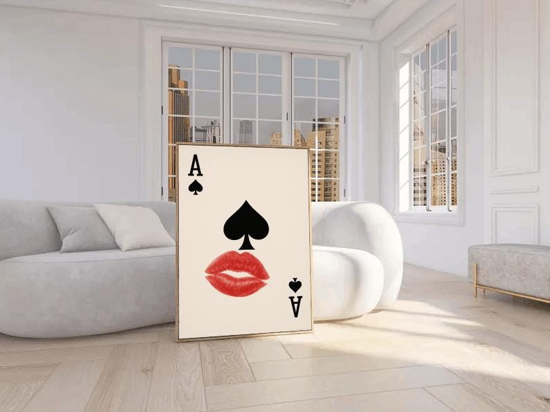 Ace of Spades Art Print: Red Lips, Modern Glam Poker Decor (Digital Download)