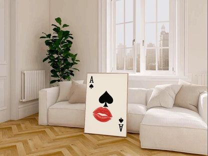 Ace of Spades Art Print: Red Lips, Modern Glam Poker Decor (Digital Download)