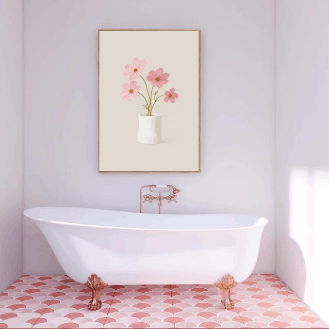 Minimalist Pink Flower Print: Botanical Vase Illustration (Digital Download)