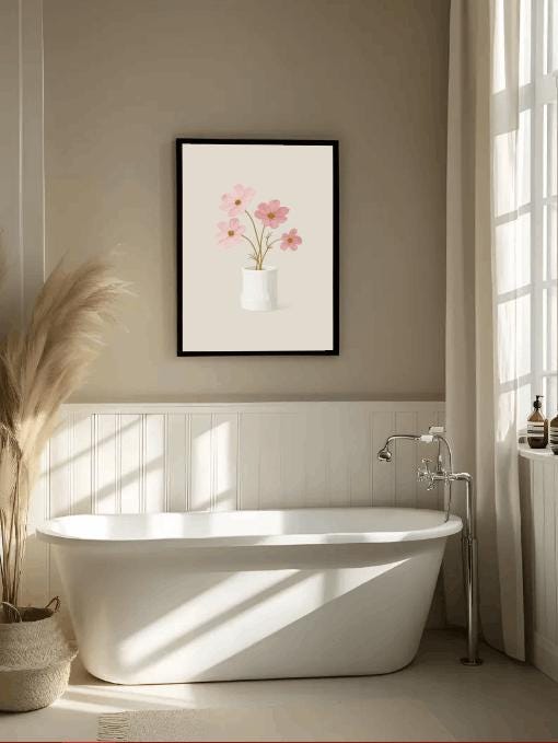 Minimalist Pink Flower Print: Botanical Vase Illustration (Digital Download)