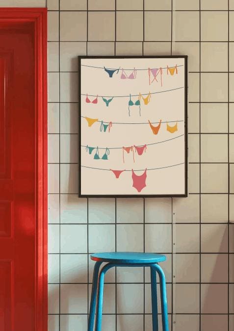 Colorful Bikini Wall Art | Minimalist Swimsuit Print | Fun Summer Beach Décor for Coastal Home & Bathroom | Bathing Suit Wall Art