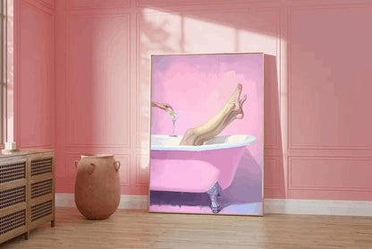 Pink Bathtub Cocktail Print: Glam Bathroom Art, Feminine Spa Decor (Digital Download)