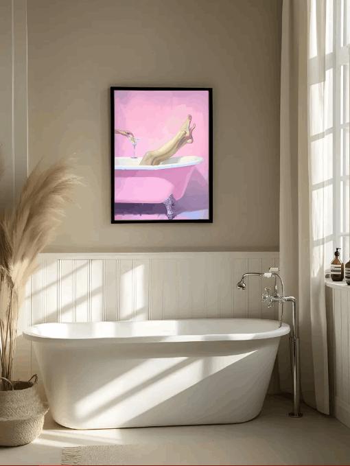 Pink Bathtub Cocktail Print: Glam Bathroom Art, Feminine Spa Decor (Digital Download)
