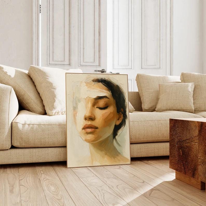 Abstract Woman Portrait Print: Palette Knife Oil Painting Style (Digital Download)