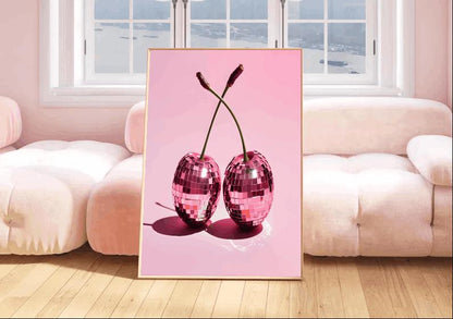 Pink Disco Cherry Art Print: Retro Pop Kitchen & Bar Decor (Digital Download)