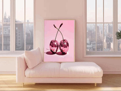Pink Disco Cherry Art Print: Retro Pop Kitchen & Bar Decor (Digital Download)