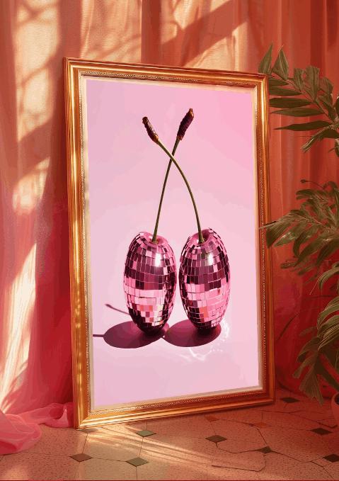 Pink Disco Cherry Art Print: Retro Pop Kitchen & Bar Decor (Digital Download)
