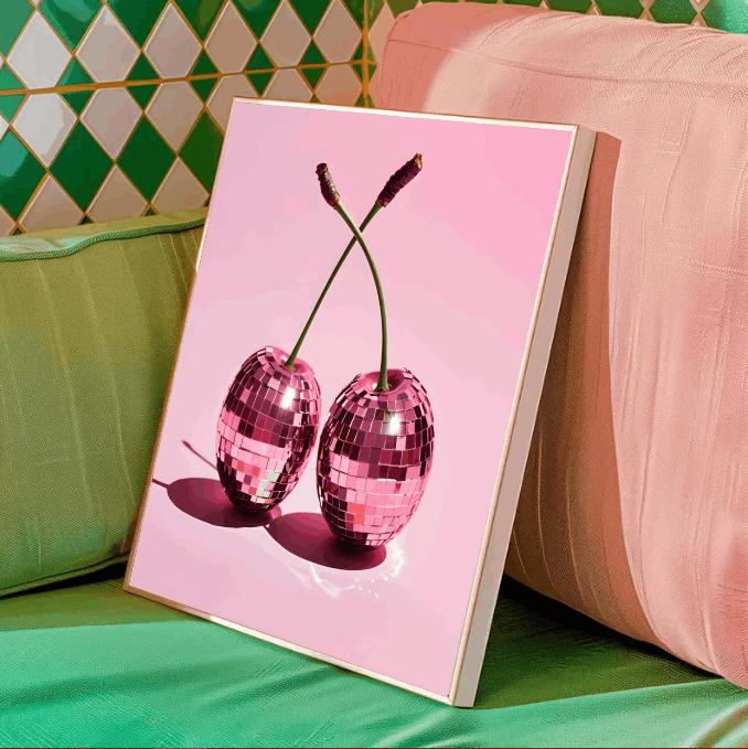 Pink Disco Cherry Art Print: Retro Pop Kitchen & Bar Decor (Digital Download)