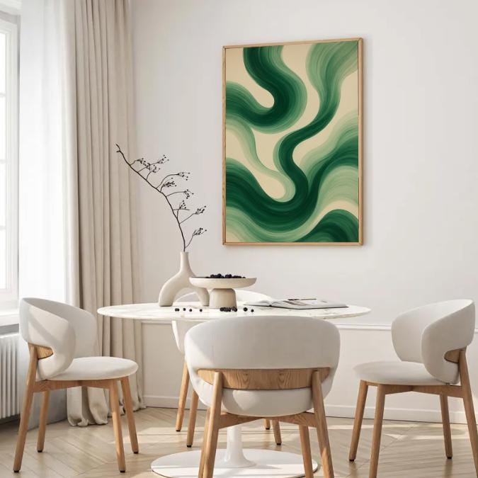 Green Abstract Wavy Line Art Print: Modern Minimalist Decor (Digital Download)