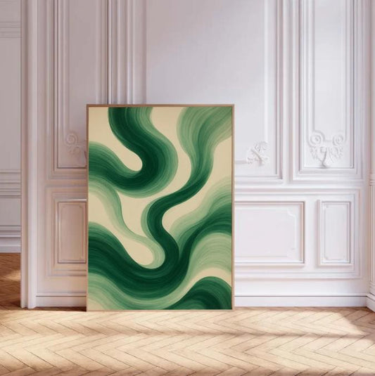 Green Abstract Wavy Line Art Print: Modern Minimalist Decor (Digital Download)