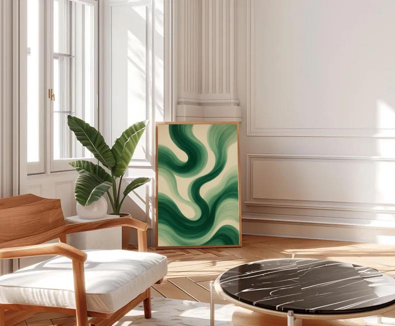 Green Abstract Wavy Line Art Print: Modern Minimalist Decor (Digital Download)