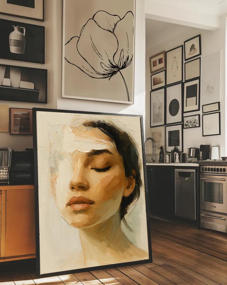 Abstract Woman Portrait Print: Palette Knife Oil Painting Style (Digital Download)