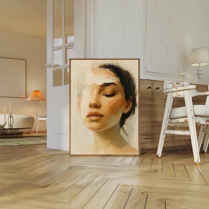 Abstract Woman Portrait Print: Palette Knife Oil Painting Style (Digital Download)