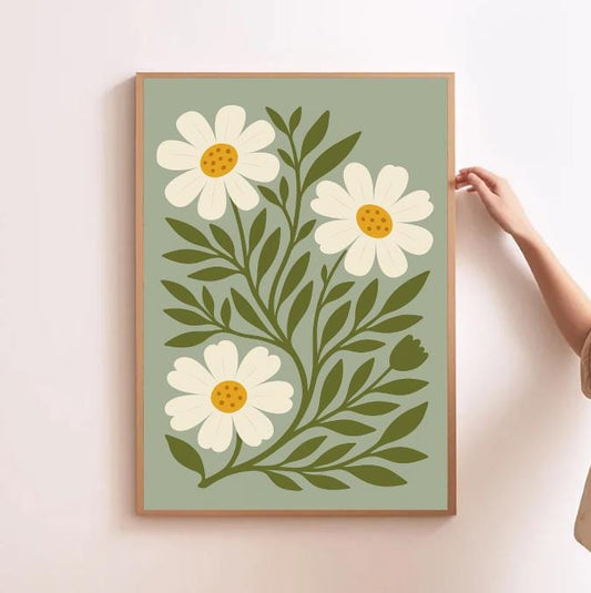Minimalist Daisy Art Print: Scandinavian Floral Decor (Digital Download)