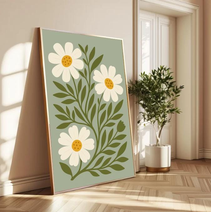 Minimalist Daisy Art Print: Scandinavian Floral Decor (Digital Download)