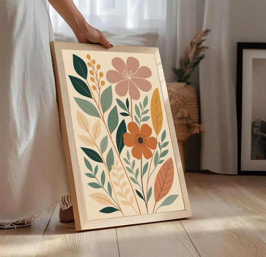 Boho Floral Wall Art Print: Mid Century Modern Botanical Decor (Digital Download)
