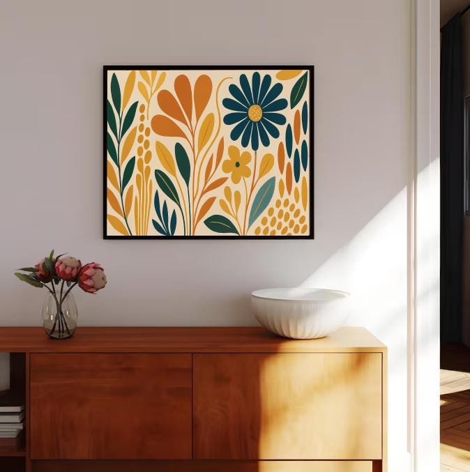Mid Century Modern Floral Print: Abstract Botanical Art (Digital Download)