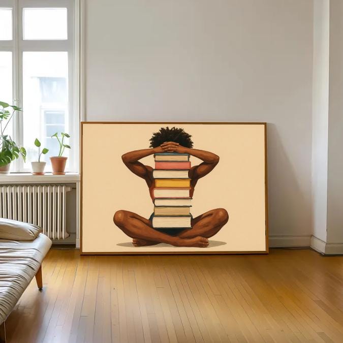 Book Lover Art Print: Minimalist Reading Room Decor (Digital Download)