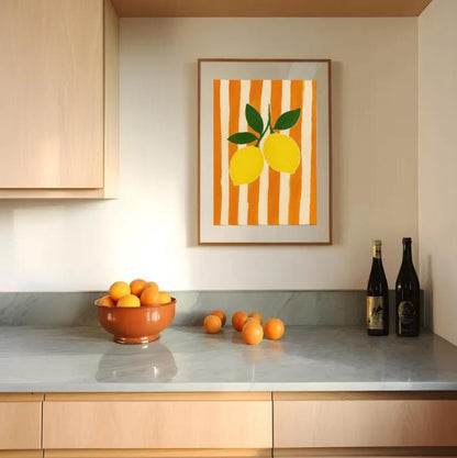 Lemon Kitchen Print | Retro Orange Stripe Mediterranean Art (Digital Download)