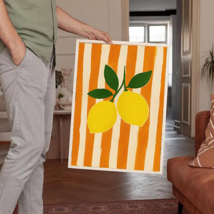 Lemon Kitchen Print | Retro Orange Stripe Mediterranean Art (Digital Download)