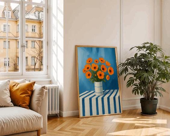 Orange Poppies Still Life Print | Modern Floral Art (Digital Download)