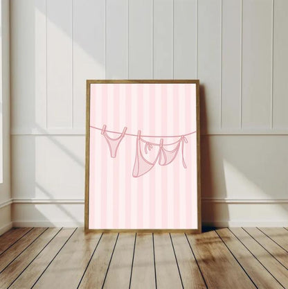 Minimalist Sexy Line Art Print | Pink Aesthetic Wall Art | Girly Bathroom Decor | Playful Bedroom Poster | Feminine Laundry Line Art
