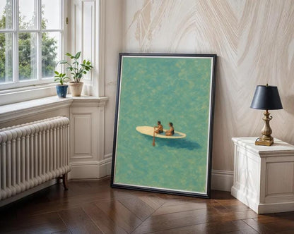 Minimalist Paddle Board Art Print: Coastal Turquoise Ocean (Digital Download)