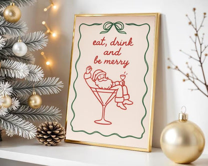 Retro Santa Cocktail Christmas Art Print: Mid-Century Holiday Bar Decor (Digital Download)