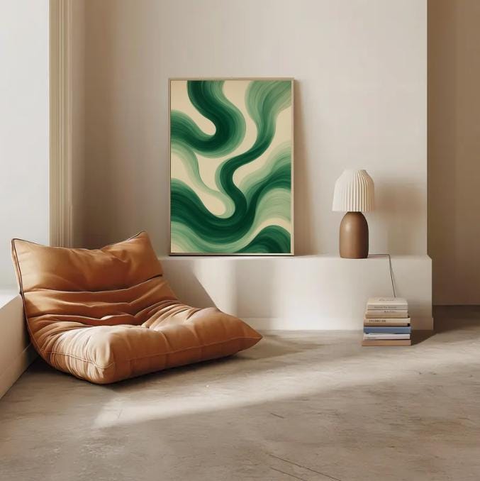 Green Abstract Wavy Line Art Print: Modern Minimalist Decor (Digital Download)