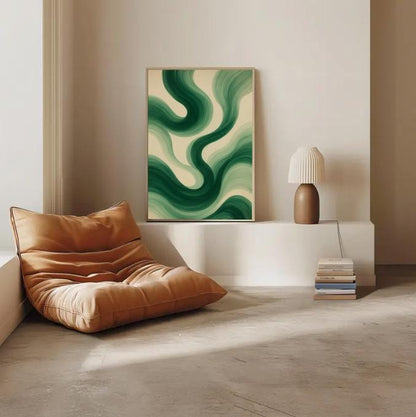 Green Abstract Wavy Line Art Print: Modern Minimalist Decor (Digital Download)