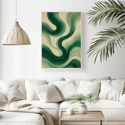 Green Abstract Wavy Line Art Print: Modern Minimalist Decor (Digital Download)