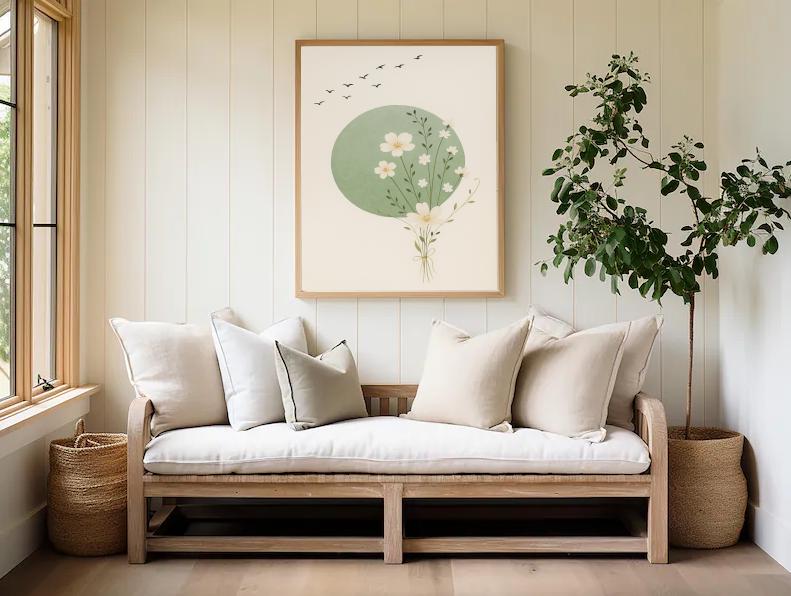 Minimalist Flower Print: Green Circle, Scandinavian Decor (Digital Download)