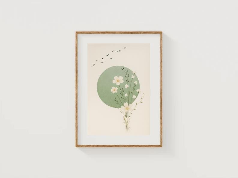 Minimalist Flower Print: Green Circle, Scandinavian Decor (Digital Download)