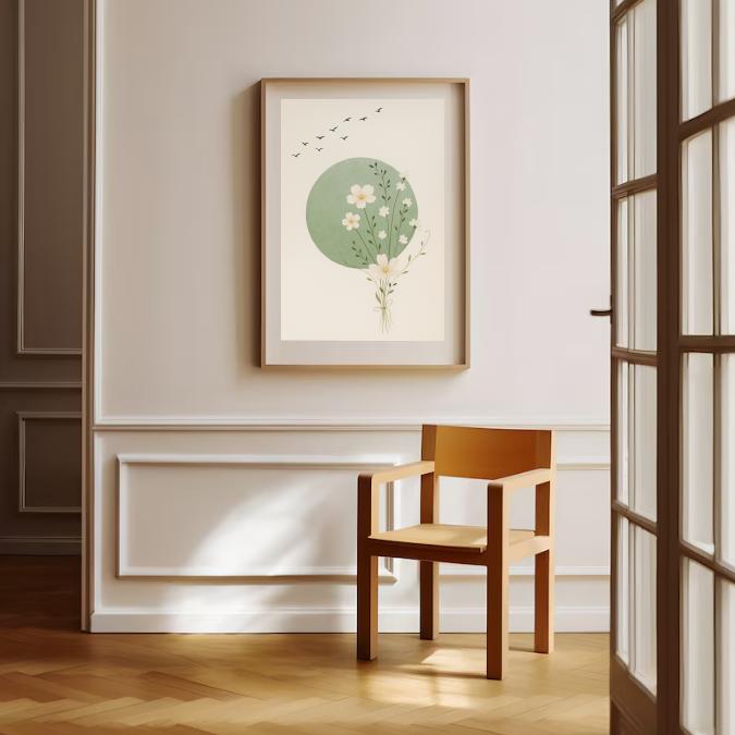Minimalist Flower Print: Green Circle, Scandinavian Decor (Digital Download)