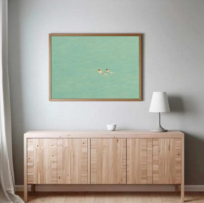 Minimalist Swimmers Art Print: Aqua Ocean Painting (Digital Download)