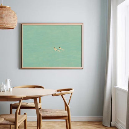 Minimalist Swimmers Art Print: Aqua Ocean Painting (Digital Download)