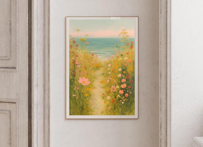 Wildflower Coastal Path Print | Floral Beach Landscape (Digital Download)