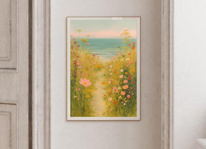 Wildflower Coastal Path Print | Floral Beach Landscape (Digital Download)