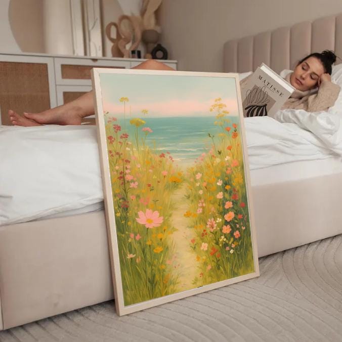 Wildflower Coastal Path Print | Floral Beach Landscape (Digital Download)