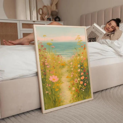 Wildflower Coastal Path Print | Floral Beach Landscape (Digital Download)