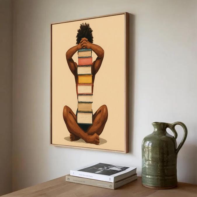 Book Lover Art Print: Minimalist Reading Room Decor (Digital Download)