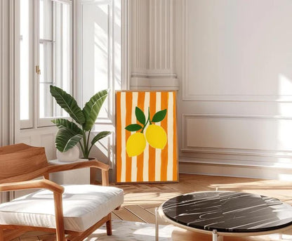 Lemon Kitchen Print | Retro Orange Stripe Mediterranean Art (Digital Download)