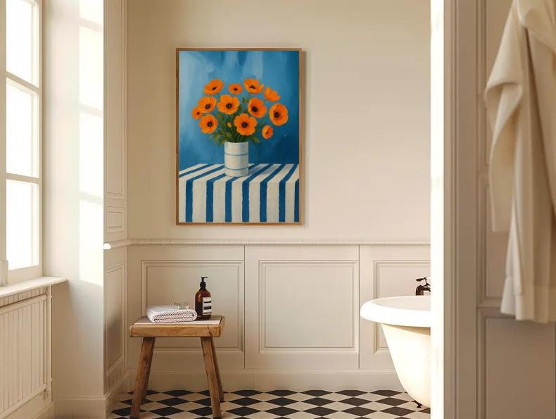 Orange Poppies Still Life Print | Modern Floral Art (Digital Download)