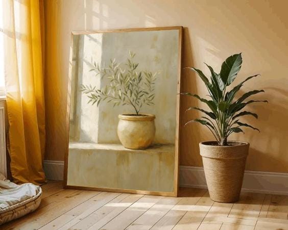 Olive Tree Painting: Rustic Still Life Botanical Print (Digital Download)