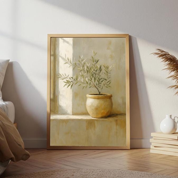 Olive Tree Painting: Rustic Still Life Botanical Print (Digital Download)