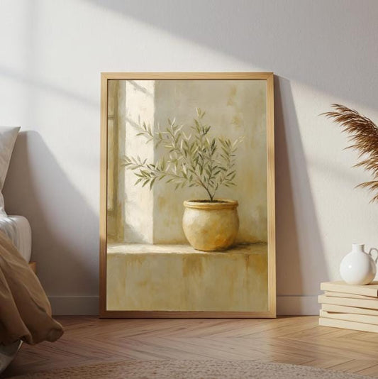 Olive Tree Painting: Rustic Still Life Botanical Print (Digital Download)