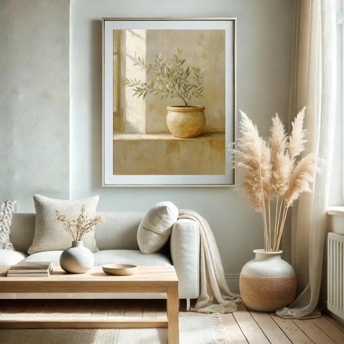 Olive Tree Painting: Rustic Still Life Botanical Print (Digital Download)