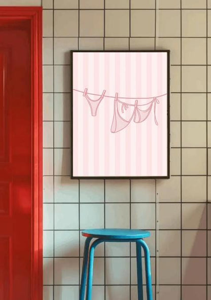 Minimalist Sexy Line Art Print | Pink Aesthetic Wall Art | Girly Bathroom Decor | Playful Bedroom Poster | Feminine Laundry Line Art
