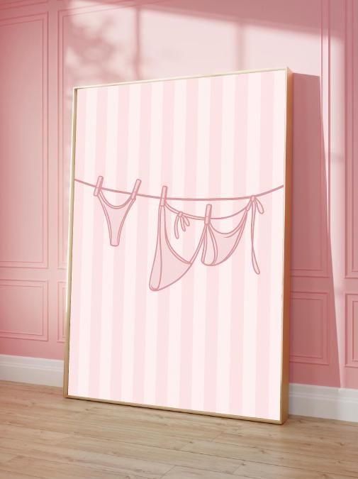 Minimalist Sexy Line Art Print | Pink Aesthetic Wall Art | Girly Bathroom Decor | Playful Bedroom Poster | Feminine Laundry Line Art